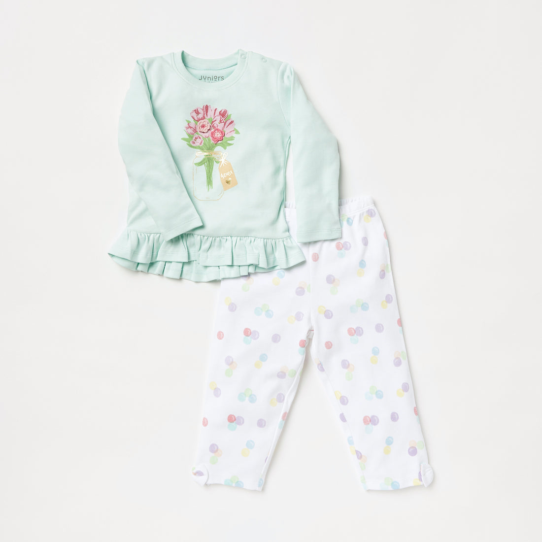 Juniors Printed Long Sleeves Top and Pyjama Set - Multicolour / 12-18 mths