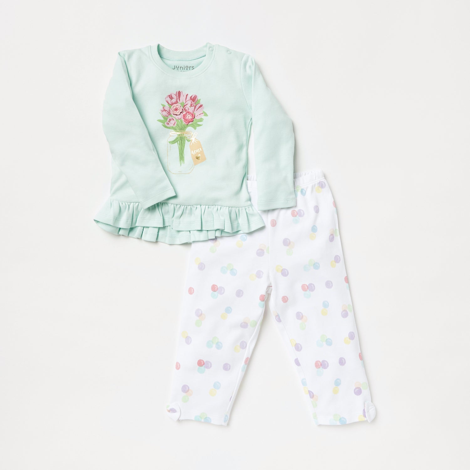Juniors Printed Long Sleeves Top and Pyjama Set - Multicolour / 12-18 mths