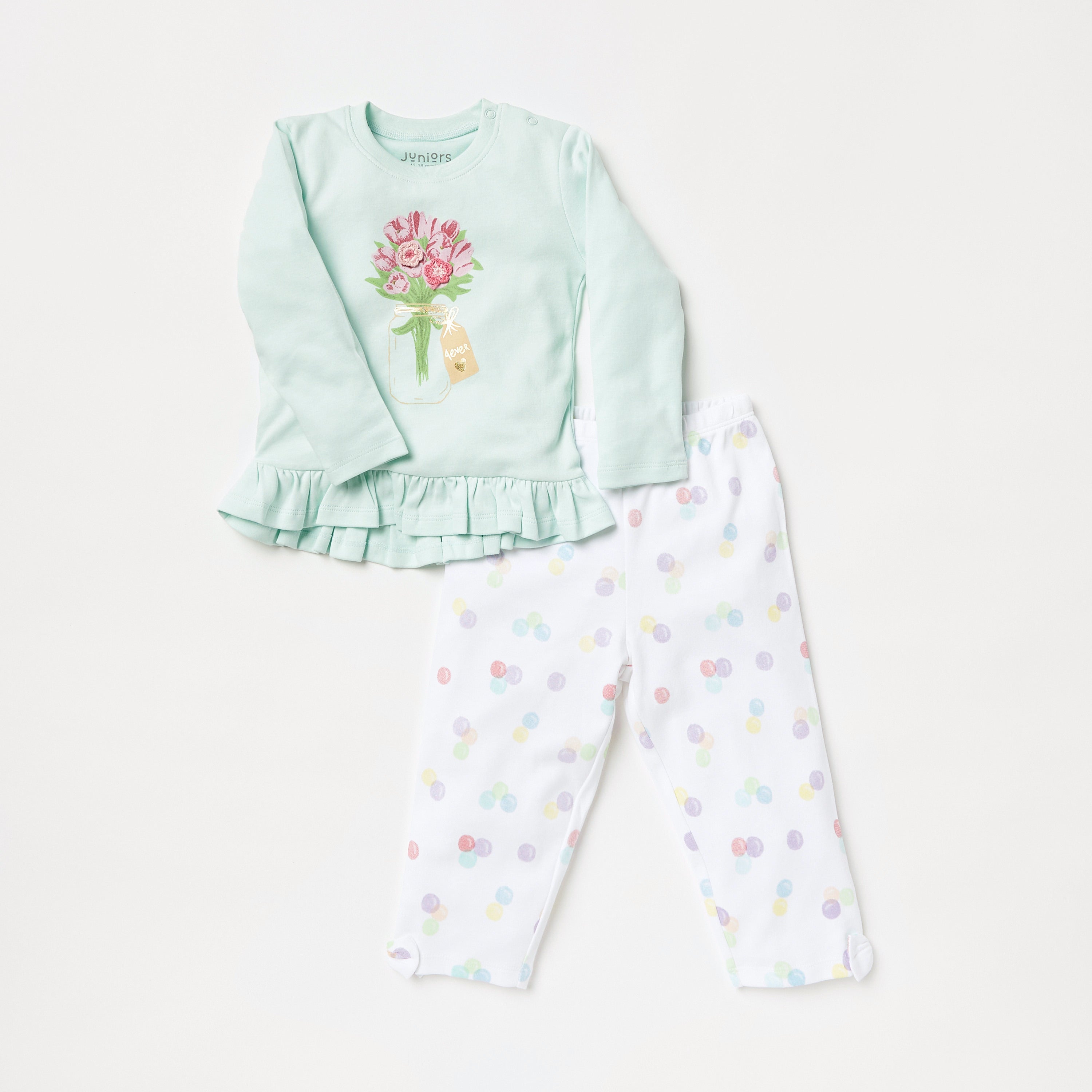 Juniors Printed Long Sleeves Top and Pyjama Set - Multicolour / 12-18 mths