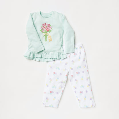 Juniors Printed Long Sleeves Top and Pyjama Set - Multicolour / 12-18 mths