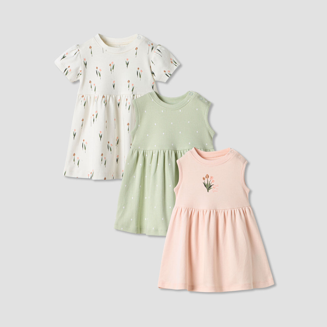 Juniors Printed Sleeveless A-line Dress - Set of 3 - Multicolour / 12-18 mths