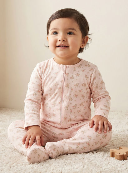 Pack of 3 Juniors Cotton Crew Neck Long Sleeves Sleepsuit with Zip Closure-baby-girls-clothing-nightwear-sleepsuits-image-1
