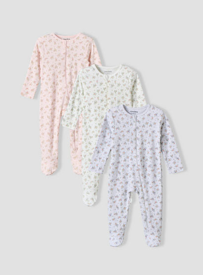Pack of 3 Juniors Cotton Crew Neck Long Sleeves Sleepsuit with Zip Closure-baby-girls-clothing-nightwear-sleepsuits-image-2