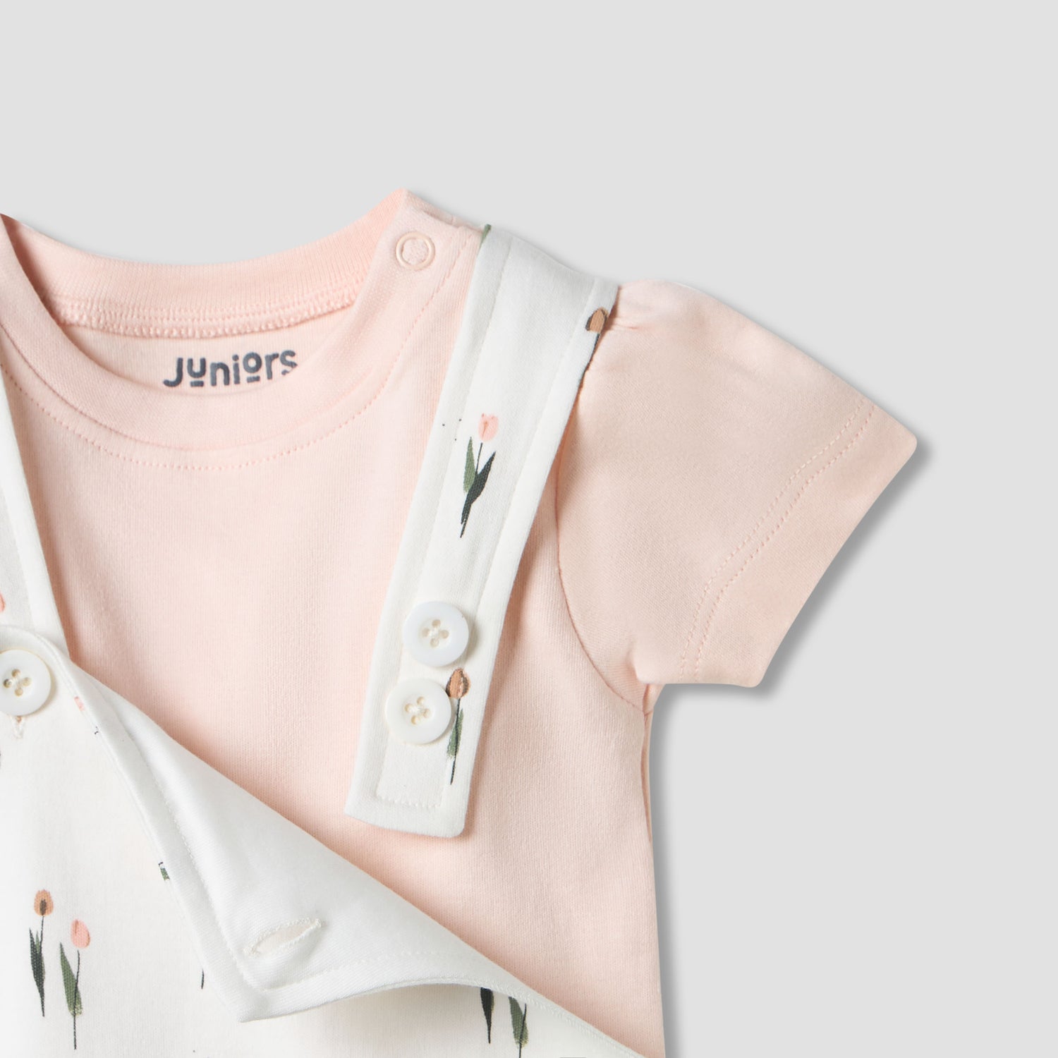 Juniors Floral Print Dungaree and T-shirt Set