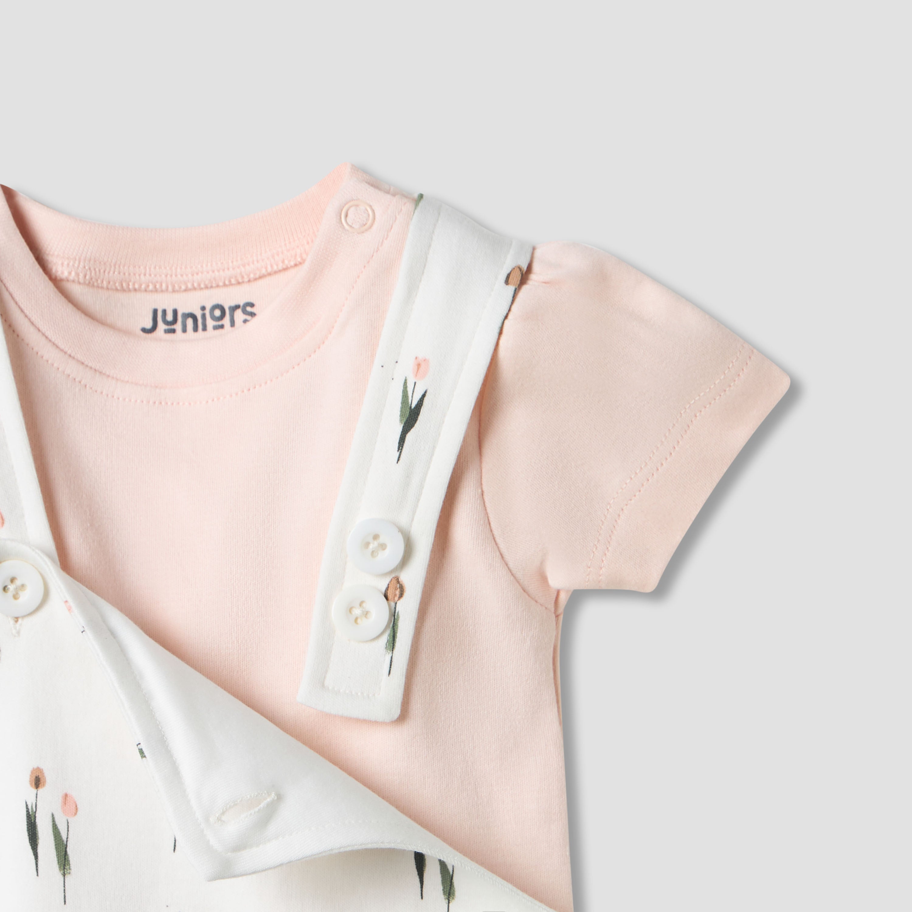 Juniors Floral Print Dungaree and T-shirt Set