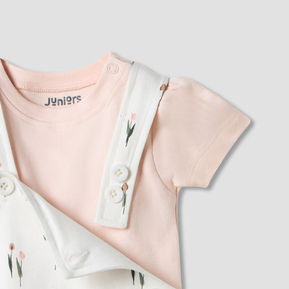 Juniors Floral Print Dungaree and T-shirt Set