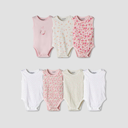 Pack of 7 Juniors Cotton Sleeveless Bodysuit with Floral Print - Multicolour / 12-18 mths