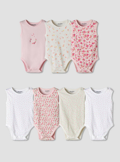 Pack of 7 Juniors Cotton Sleeveless Bodysuit with Floral Print-baby-girls-clothing-bodysuits-image-1