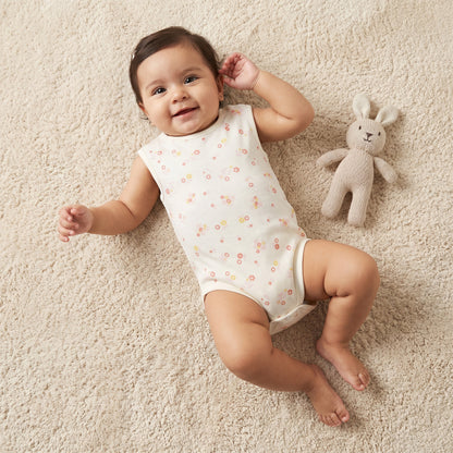 Pack of 7 Juniors Cotton Sleeveless Bodysuit with Floral Print