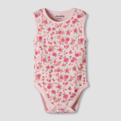 Pack of 7 Juniors Cotton Sleeveless Bodysuit with Floral Print