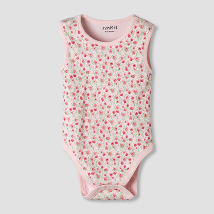 Pack of 7 Juniors Cotton Sleeveless Bodysuit with Floral Print