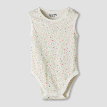 Pack of 7 Juniors Cotton Sleeveless Bodysuit with Floral Print