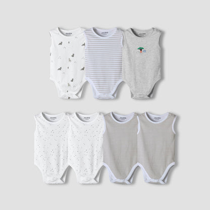 Pack of 7 Juniors Cotton Sleeveless Bodysuit with Assorted Print - Multicolour / 12-18 mths