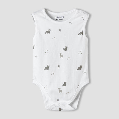 Pack of 7 Juniors Cotton Sleeveless Bodysuit with Assorted Print