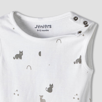Pack of 7 Juniors Cotton Sleeveless Bodysuit with Assorted Print