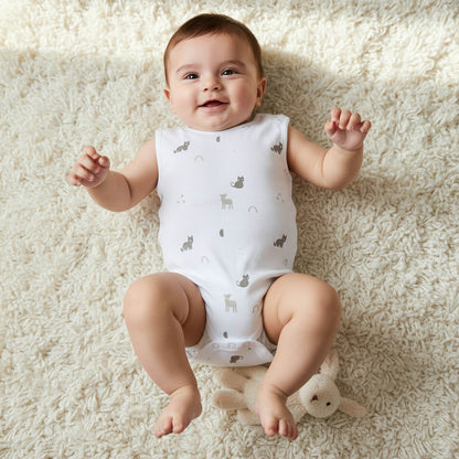 Pack of 7 Juniors Cotton Sleeveless Bodysuit with Assorted Print