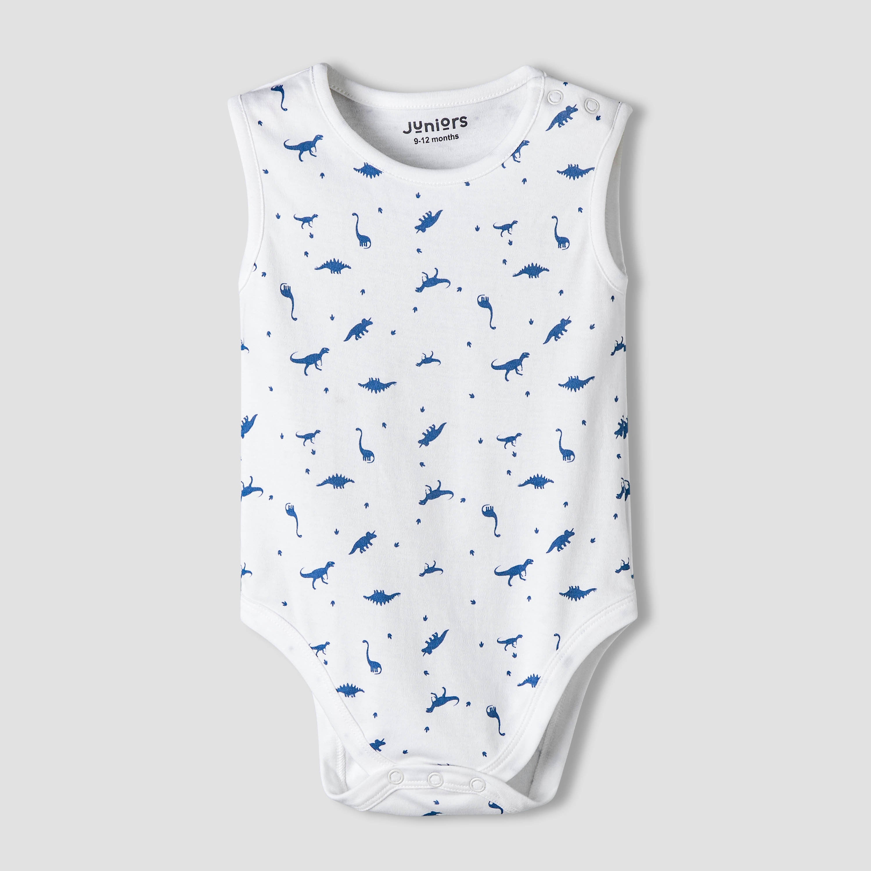 Pack of 7 Juniors Cotton Round Neck Sleeveless Bodysuit with Dinosaur Print