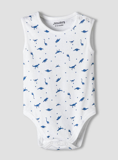 Pack of 7 Juniors Cotton Round Neck Sleeveless Bodysuit with Dinosaur Print-baby-girls-clothing-bodysuits-image-3