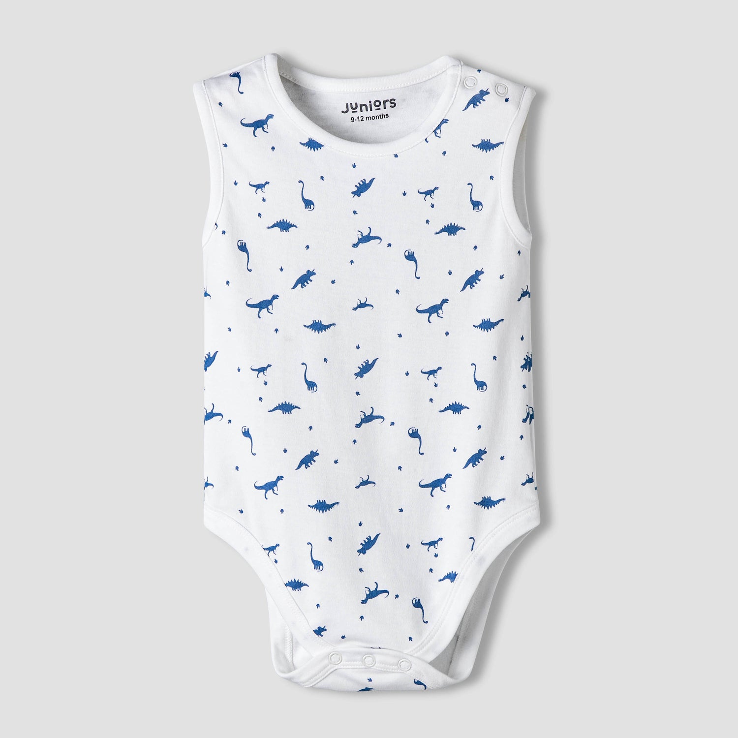 Pack of 7 Juniors Cotton Round Neck Sleeveless Bodysuit with Dinosaur Print