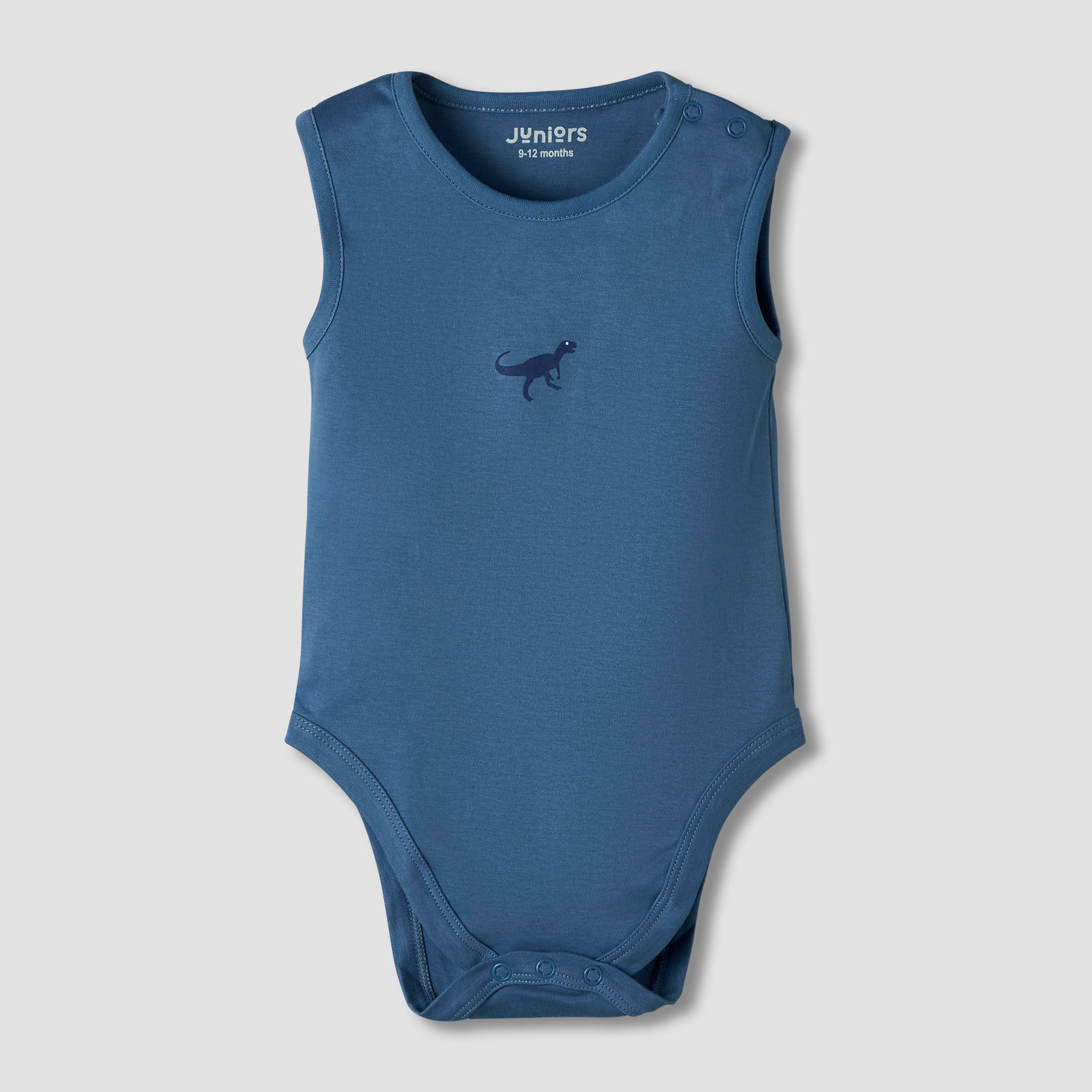 Pack of 7 Juniors Cotton Round Neck Sleeveless Bodysuit with Dinosaur Print