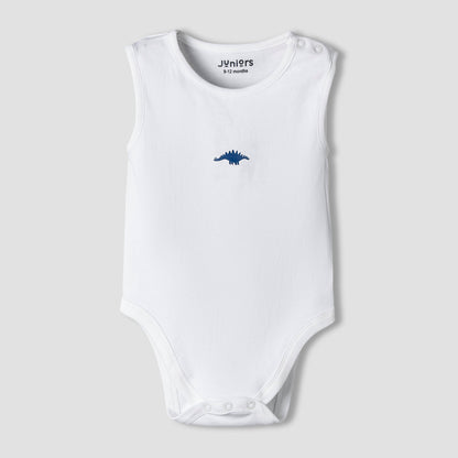 Pack of 7 Juniors Cotton Round Neck Sleeveless Bodysuit with Dinosaur Print