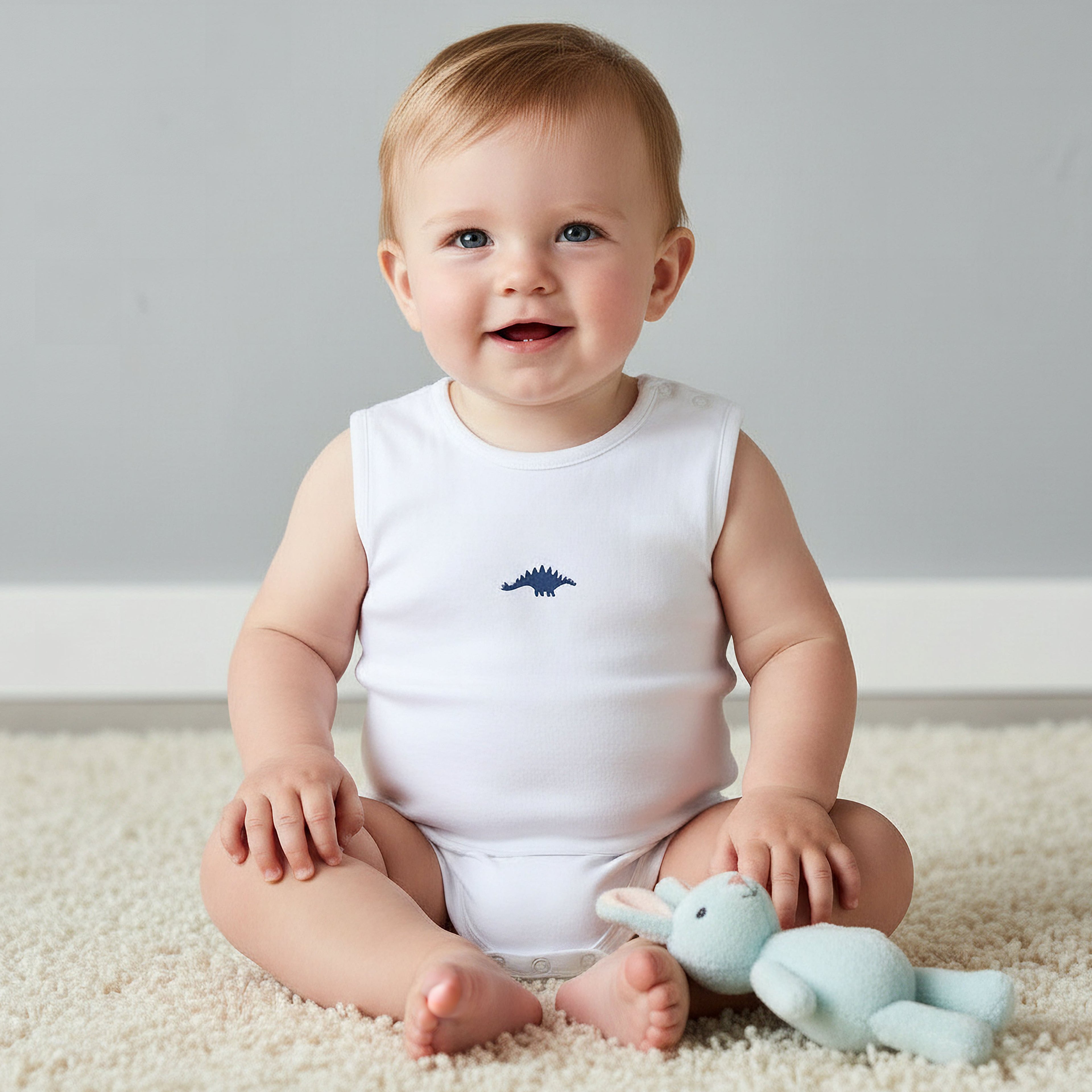 Pack of 7 Juniors Cotton Round Neck Sleeveless Bodysuit with Dinosaur Print