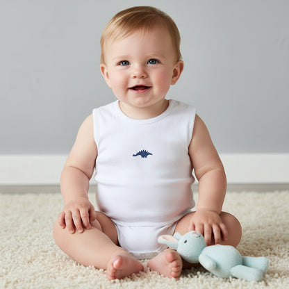 Pack of 7 Juniors Cotton Round Neck Sleeveless Bodysuit with Dinosaur Print