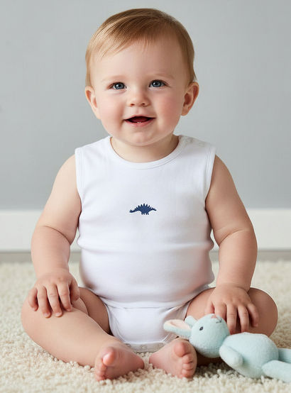 Pack of 7 Juniors Cotton Round Neck Sleeveless Bodysuit with Dinosaur Print-baby-girls-clothing-bodysuits-image-2
