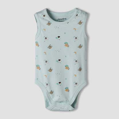Pack of 7 Juniors Round Neck Cotton Sleeveless Bodysuit with Assorted Print