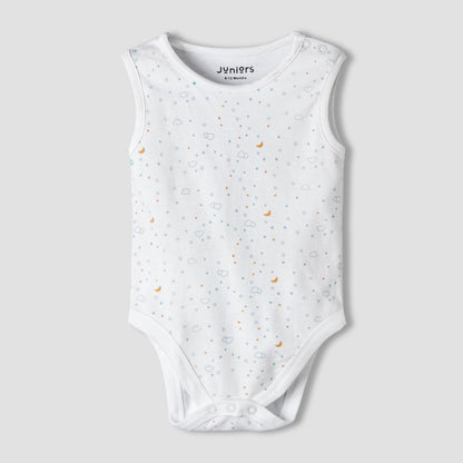 Pack of 7 Juniors Round Neck Cotton Sleeveless Bodysuit with Assorted Print