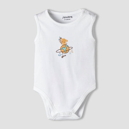 Pack of 7 Juniors Round Neck Cotton Sleeveless Bodysuit with Assorted Print
