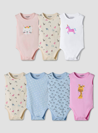 Pack of 7 Juniors Cotton Sleeveless Bodysuit with Fun Print-baby-girls-clothing-bodysuits-image-1