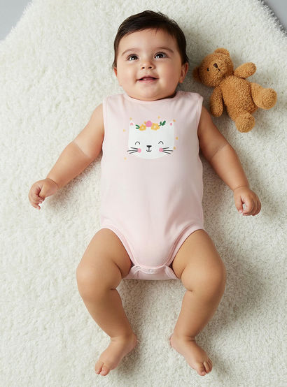 Pack of 7 Juniors Cotton Sleeveless Bodysuit with Fun Print-baby-girls-clothing-bodysuits-image-2