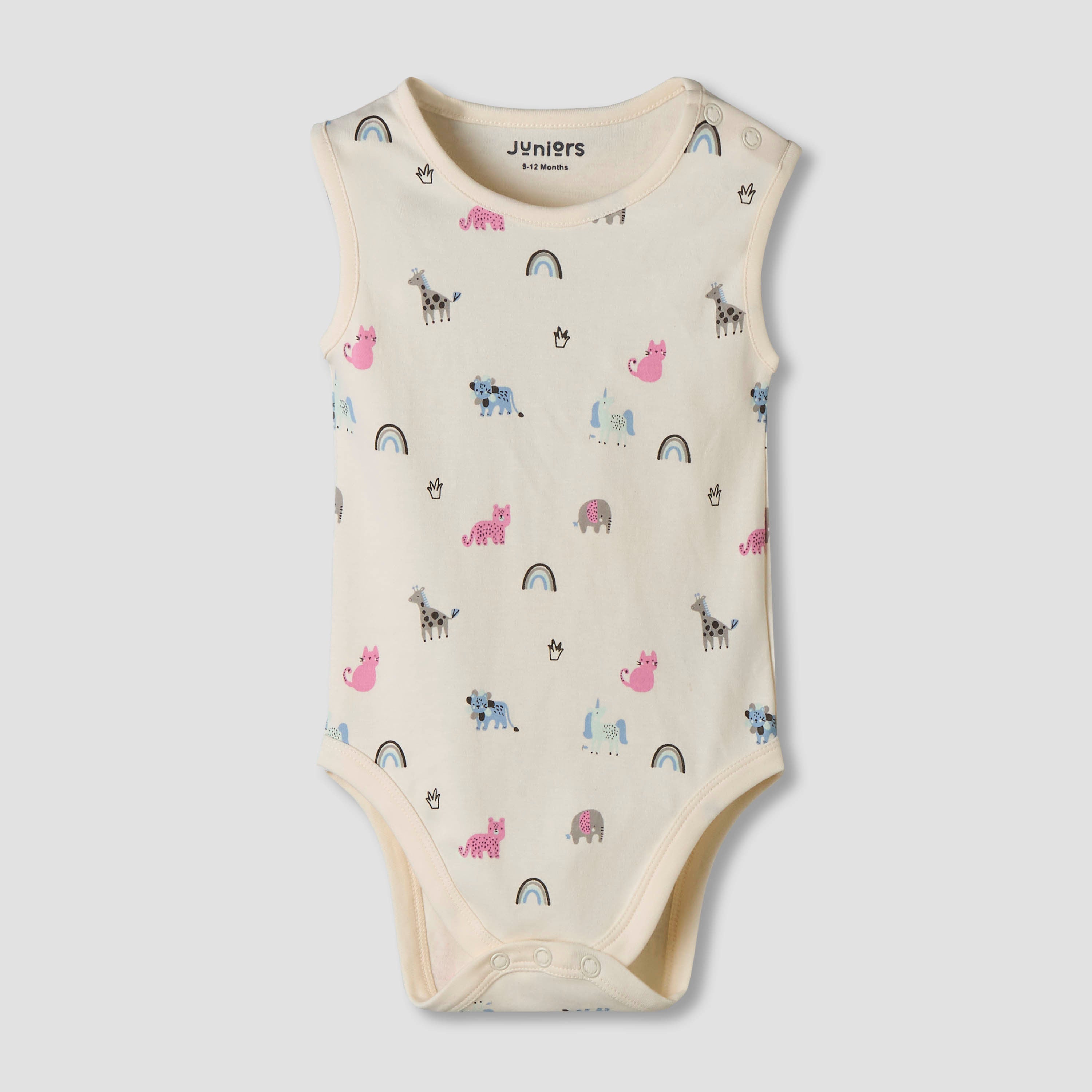 Pack of 7 Juniors Cotton Sleeveless Bodysuit with Fun Print