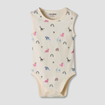 Pack of 7 Juniors Cotton Sleeveless Bodysuit with Fun Print