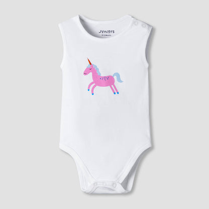 Pack of 7 Juniors Cotton Sleeveless Bodysuit with Fun Print