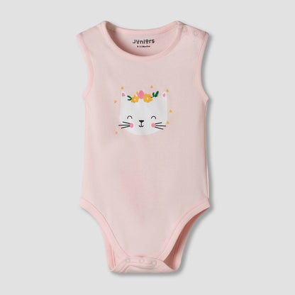 Pack of 7 Juniors Cotton Sleeveless Bodysuit with Fun Print