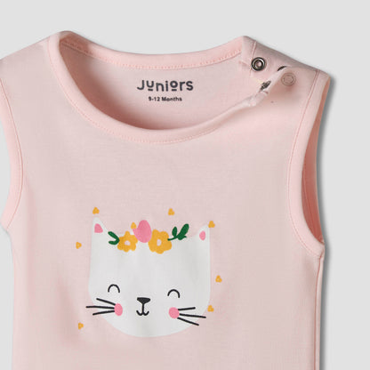 Pack of 7 Juniors Cotton Sleeveless Bodysuit with Fun Print