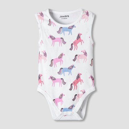 Pack of 7 Juniors Cotton Sleeveless Bodysuit with Unicorn Print