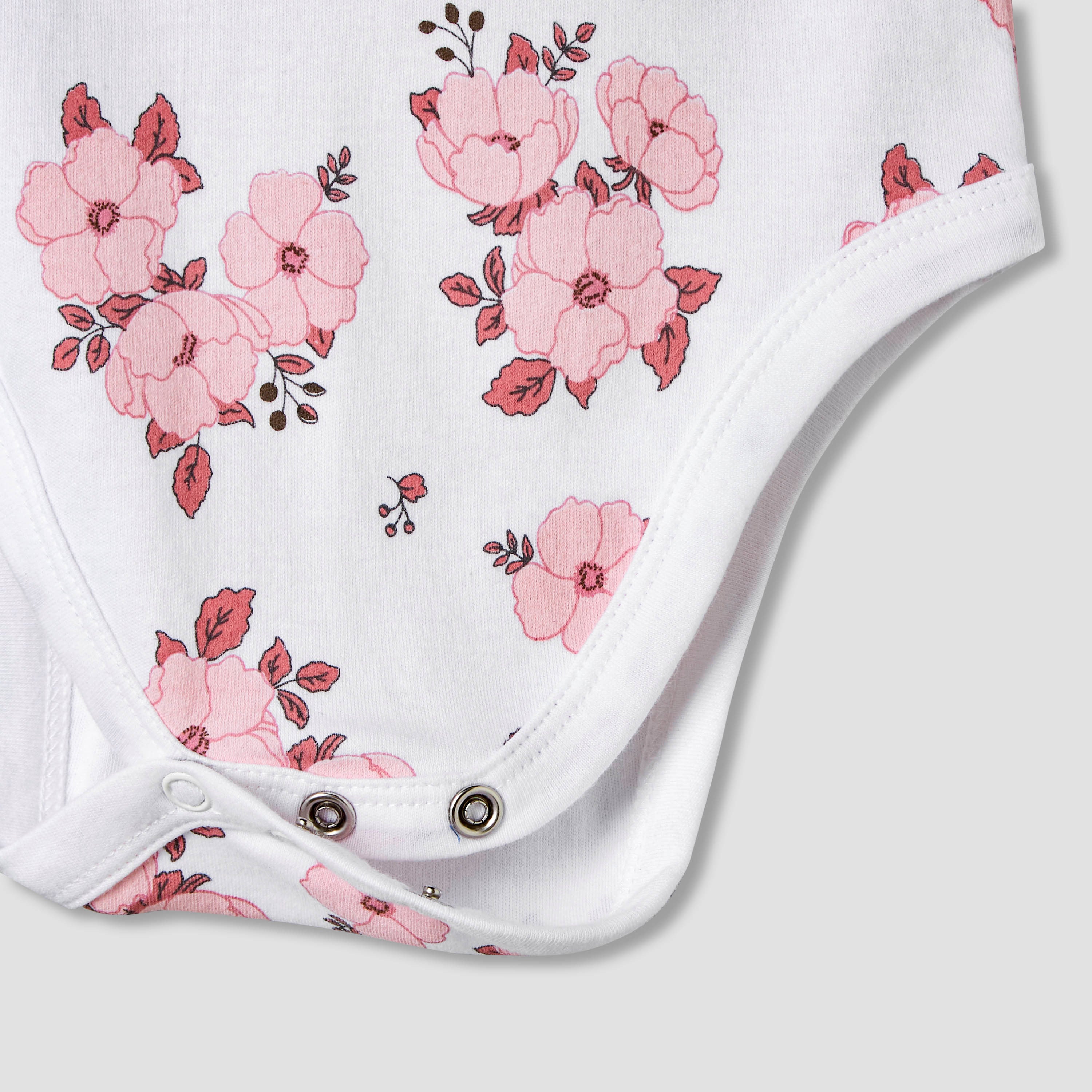 Pack of 7 Juniors Cotton Sleeveless Bodysuit with Floral Print