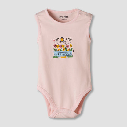 Pack of 7 Juniors Cotton Sleeveless Bodysuit with Floral Print