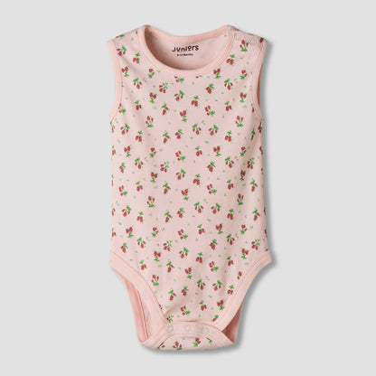 Pack of 7 Juniors Cotton Sleeveless Bodysuit with Floral Print