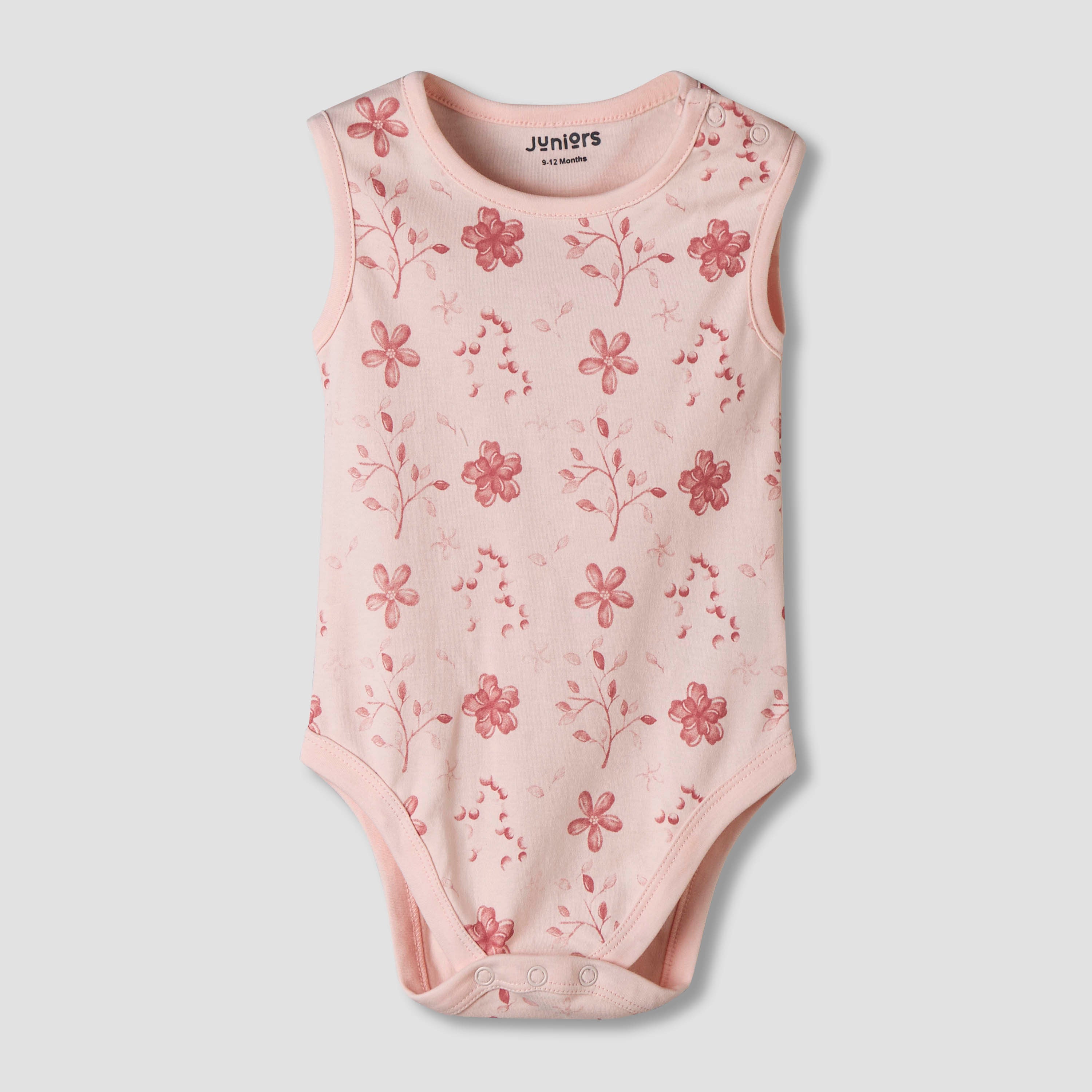 Pack of 7 Juniors Cotton Sleeveless Bodysuit with Floral Print