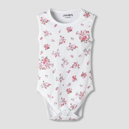 Pack of 7 Juniors Cotton Sleeveless Bodysuit with Floral Print