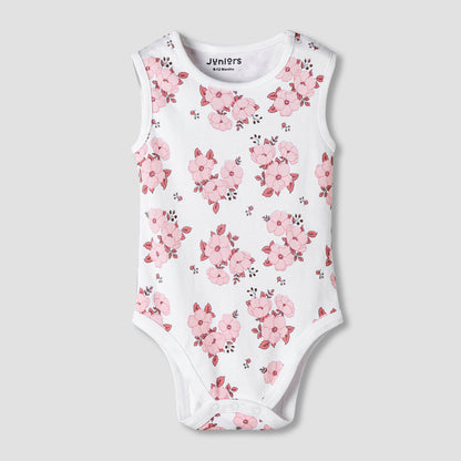 Pack of 7 Juniors Cotton Sleeveless Bodysuit with Floral Print