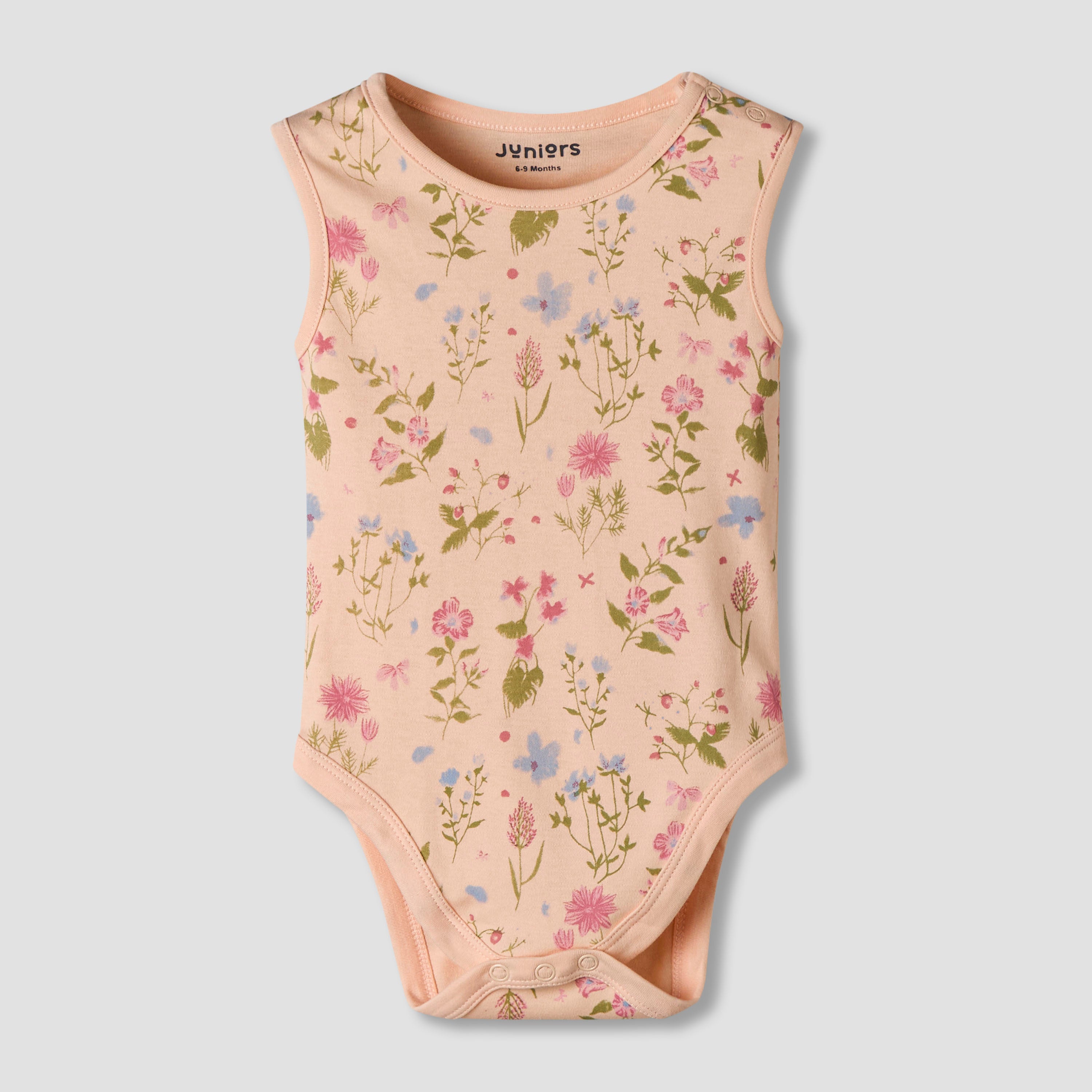 Pack of 7 Juniors Cotton Sleeveless Bodysuit with Floral Print