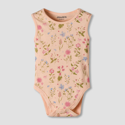 Pack of 7 Juniors Cotton Sleeveless Bodysuit with Floral Print