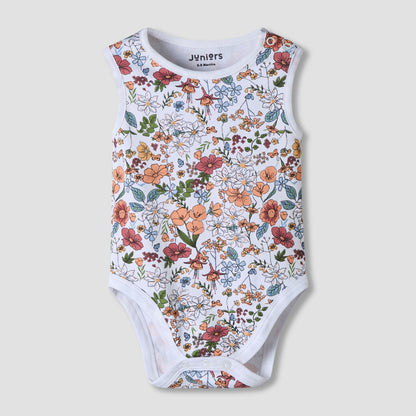 Pack of 7 Juniors Cotton Sleeveless Bodysuit with Floral Print