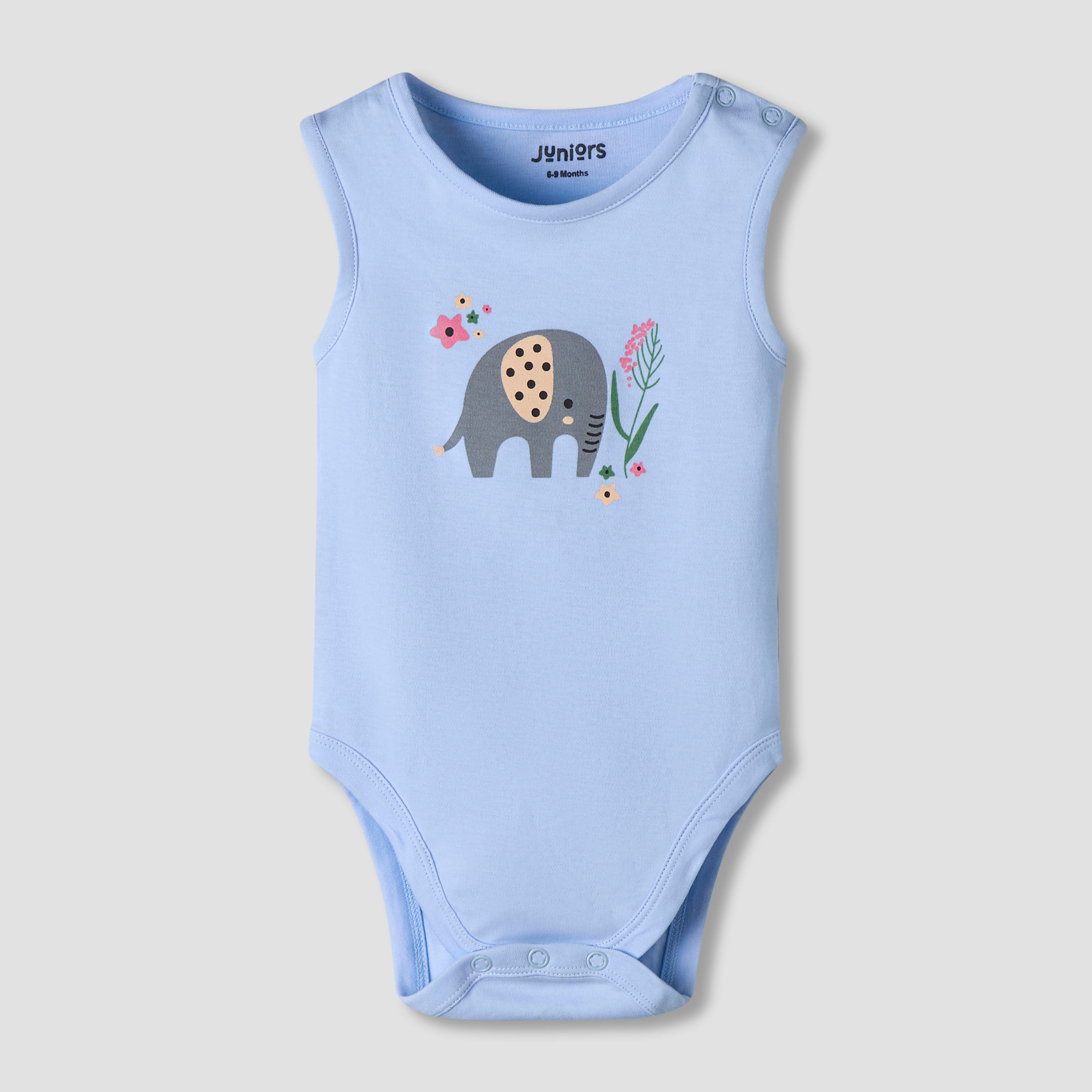 Pack of 7 Juniors Cotton Sleeveless Bodysuit with Floral Print