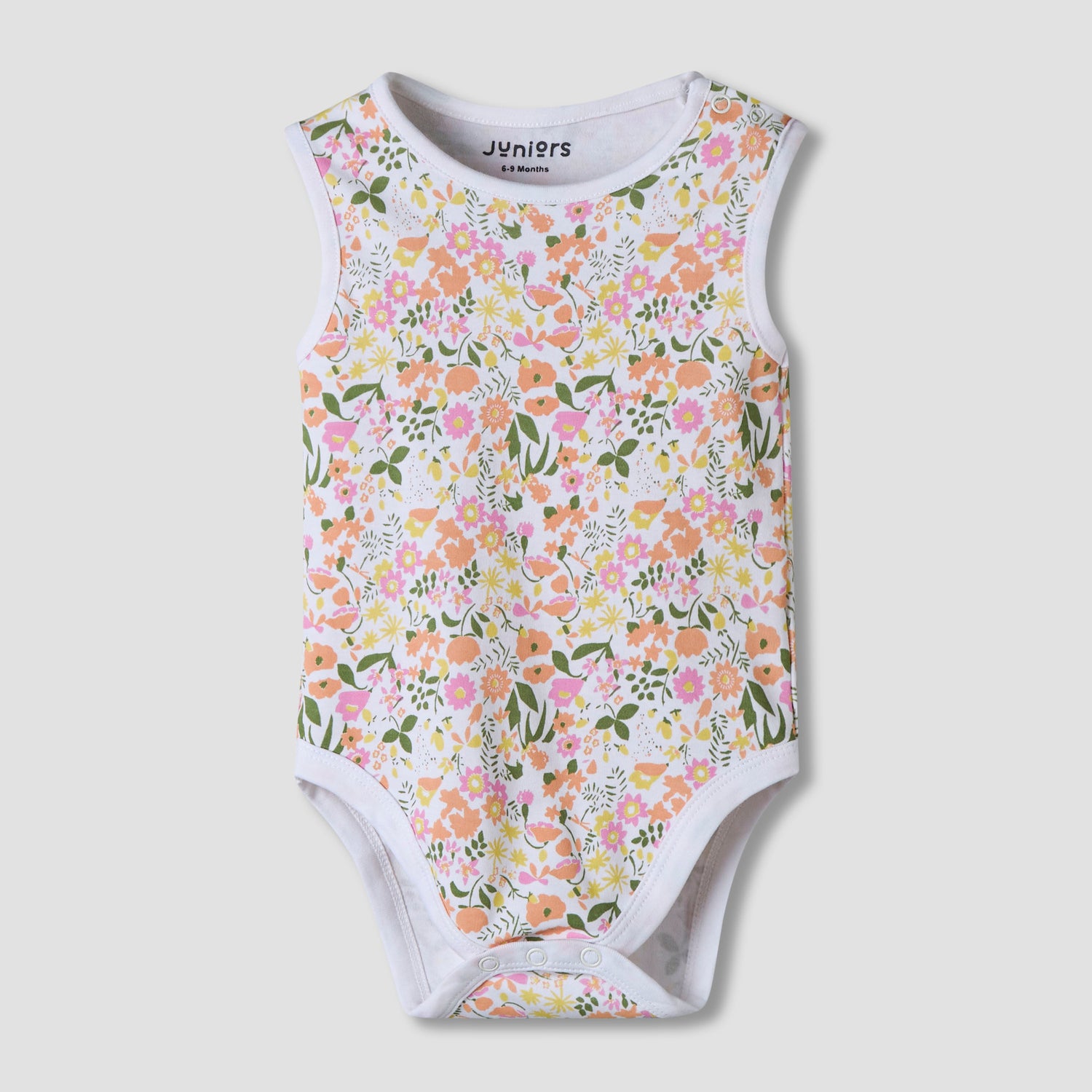 Pack of 7 Juniors Cotton Sleeveless Bodysuit with Floral Print
